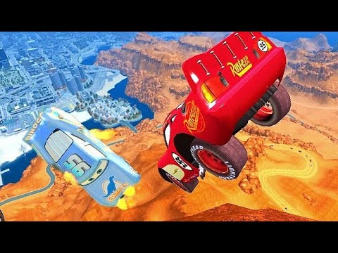 🪁GTA 4 Random mcqueen Cars Cliff Drop Crash Testing Ep. 6 | GTA IV Desert Map Exploring