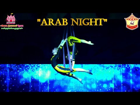 Duo of young aerial acrobats on loops. Acrobatic composition "Arabian Night".