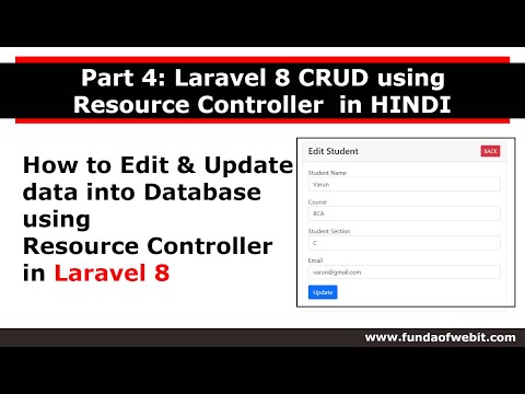 Part 4 How to edit and update data using Resource Controller in laravel 8 in Hindi Laravel 8 CRUD