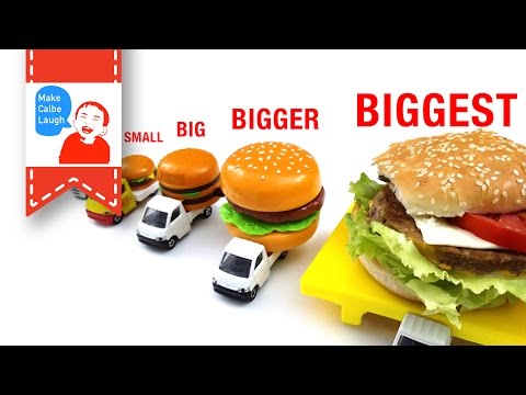 Learn Sizes from Smallest to Biggest for kids with tomica hamburger car Video