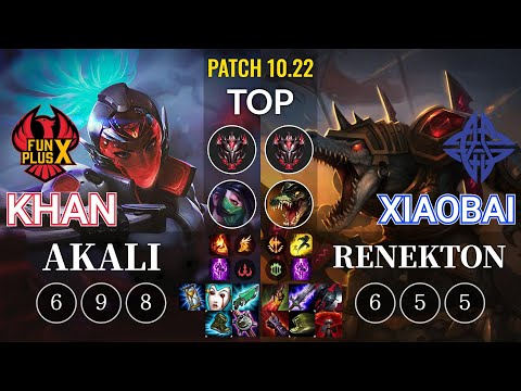 FPX Khan Akali vs ES Xiaobai Renekton Top - KR Patch 10.22