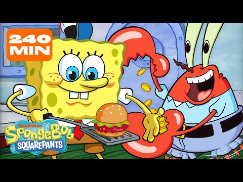 SpongeBob Working at the Krusty Krab for 4 HOURS Straight 🍔 | @SpongeBobOfficial