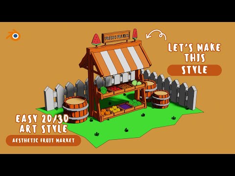 Create An Aesthetic Mini Fruit Market in Blender 🍉 🏪 - Grease Pencil & Toon Shader ✏️ - With Voice 💫