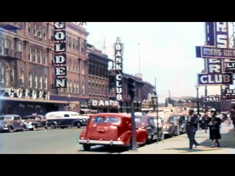 Reno, Nevada 1950s in color [60fps,Remastered] w/sound design added