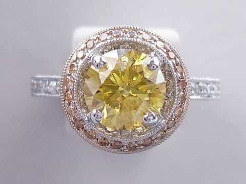 2.60 ctw Round Cut Vivid Yellow SI3 Diamond Engagement Ring - BigDiamodnsUSA