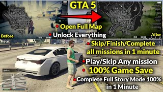 GTA 5 PC Offline -100% GameSave -How To Skip/Complete All mission, Play/Skip any missi,Open Full map