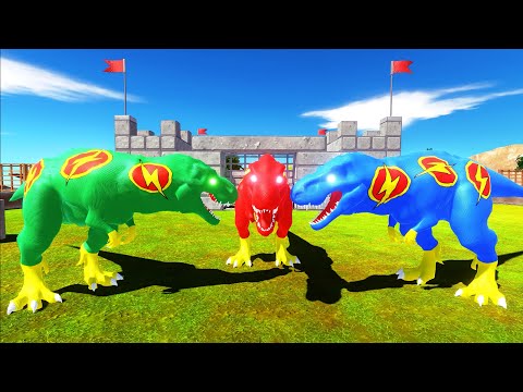 RED GREEN BLUE FLASH T-REX TEAM DEATH RUN CASTLE - Animal Revolt Battle Simulator