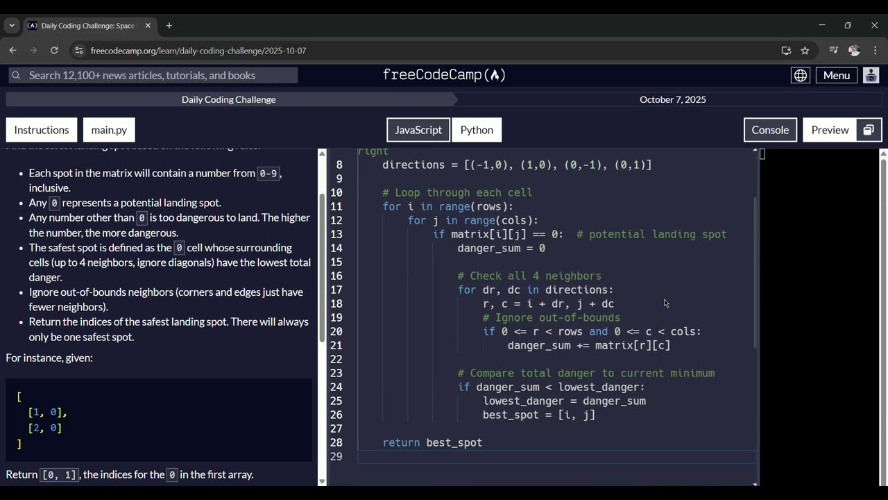 freeCodeCamp Daily Coding Challenges | Space Week Day 4  | 07 Oct 2025