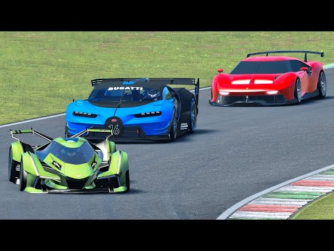 Lamborghini V12 Vision GT vs Ferrari P80/C vs Bugatti Vision GT at Mugello