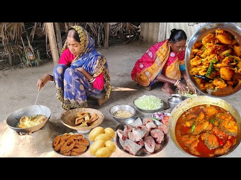 FISH CURRY And VEGETABLE CURRY recipe cooking &eating by our village couple||rural life India