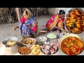 FISH CURRY And VEGETABLE CURRY Recipe Cooking Eating By Our Village Couple Rural Life India