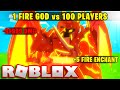 1 FIRE GOD vs 100 PLAYERS... (Roblox Bedwars)