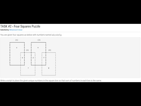 Perl Weekly Challenge - 109 (Task #2: Four Squares Puzzle)