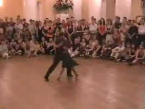  Alejandra Hobert  and  Adrian Veredice  are  dancing  to  the  tango  "  Leonel El Feo  "