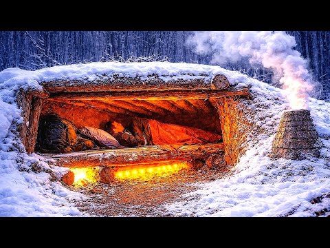 Building a Complete Bushcraft Survival Shelter with a Heated Bed.