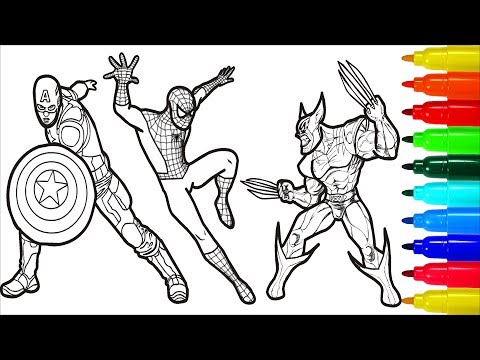 Spiderman Iron Man Deadpool Captain America Wolverine Coloring Pages | Superheros Coloring Pages