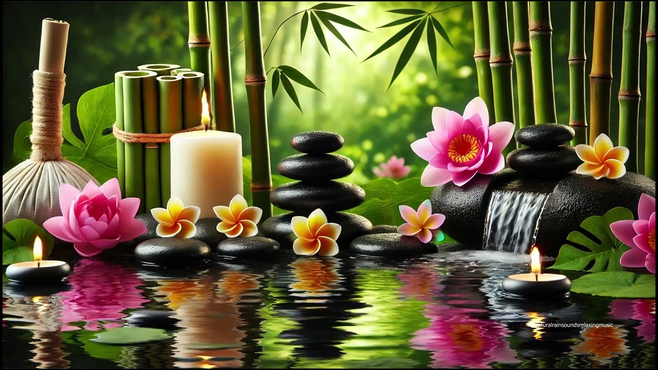 Tranquil Bamboo Spa with Candlelight & Waterfalls - Relaxing Nature Sounds for Meditation & Sleep