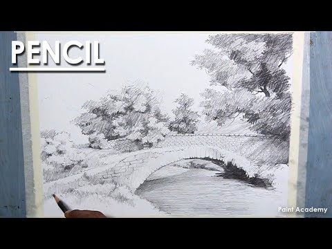 Mountains and Pine Tress Watercolor Pencil Landscape Drawing | steps to follow