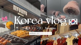 Vlog ♡ 🇰🇷2月韓国聖水(ソンス)お散歩🚶‍♀️リボンクロワッサン& NYUNYU etc… おしゃれでかわいいお店に出会えました😍