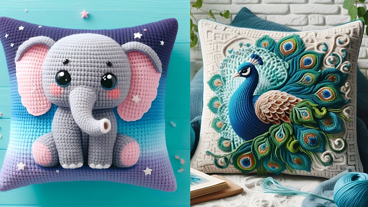 Almofadas bonitas 🐬de crochê feitas de crochê - Eu amo crochê