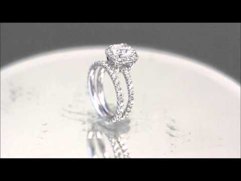 14K WHITE GOLD CUSHION CUT DIAMOND ENGAGEMENT RING AND BAND - KNR INC - 765