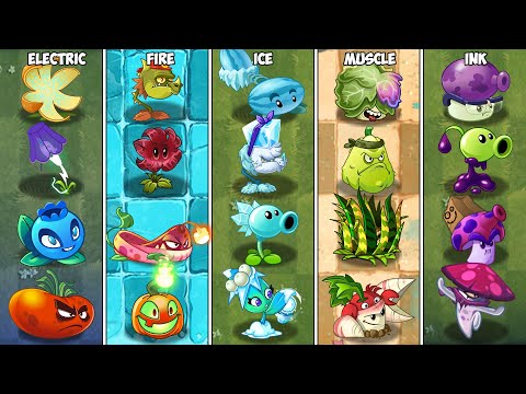 PvZ 2 Plant Team  - Electric Vs Fire Vs Ice Vs Muscle Vs Ink Team - Which team will win?