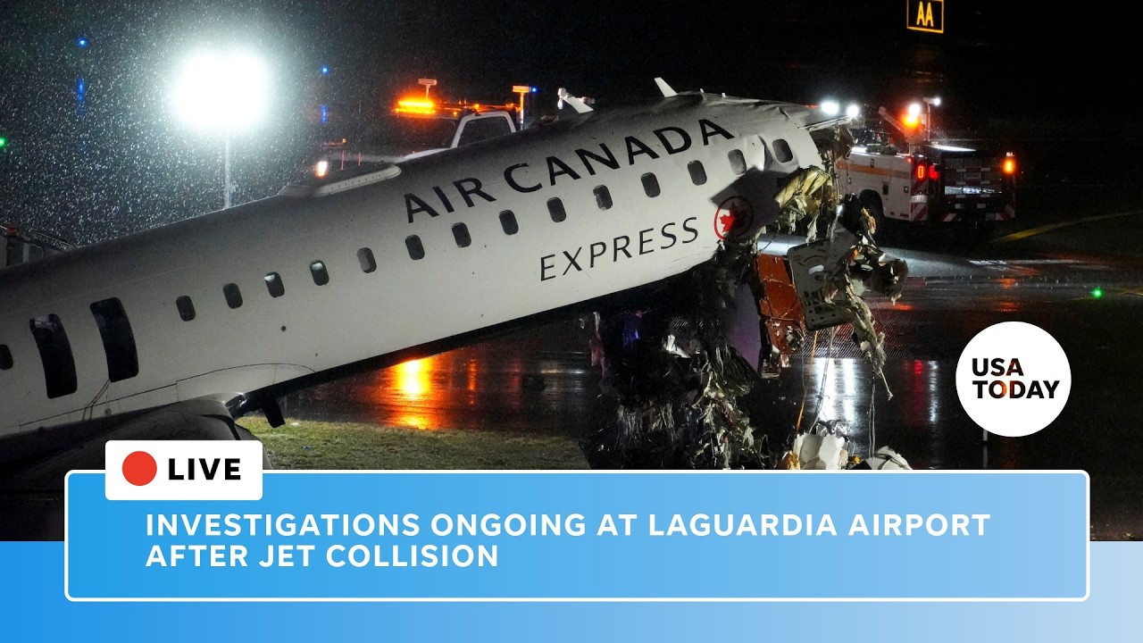 Live: Emergency responders at LaGuardia Airport after a Air Canada Express jet collision