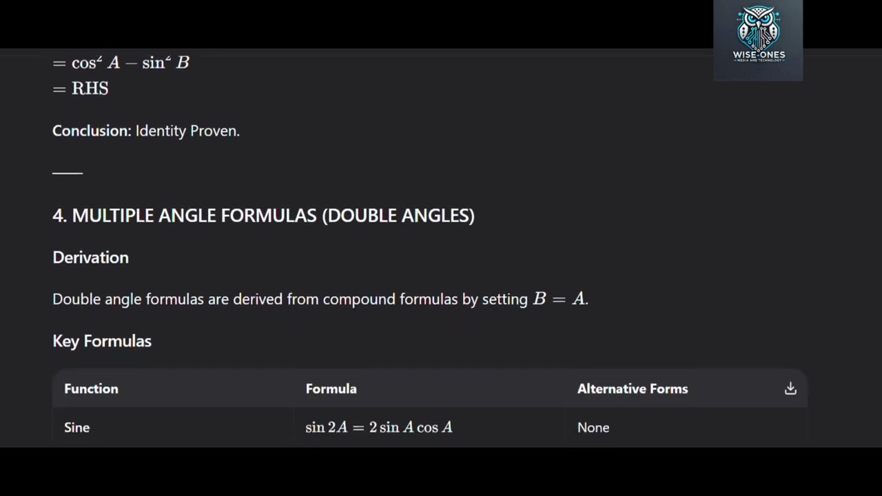 Trigonometry 2 compound and multiple angles