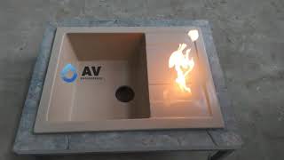 Мойка кухонная из искусственного камня, испытание огнём