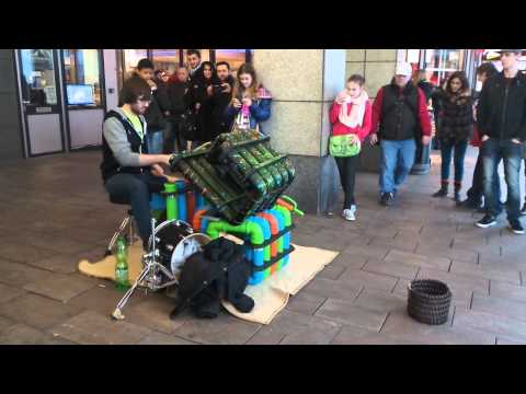 Street Improvisation Neon Pipe Drummer