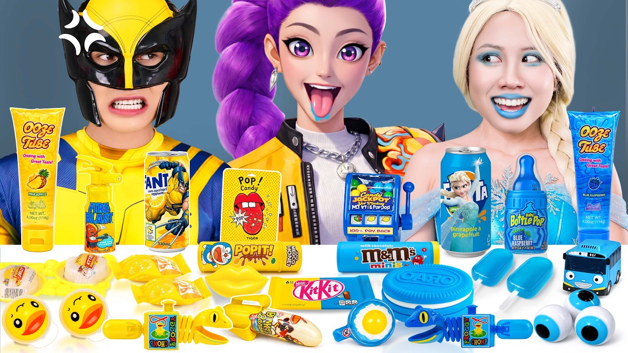 黄色の食べ物 VS 青い食べ物チャレンジ | ASMRデザートモッパン Batman VS Elsa