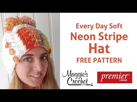 Deborah Norville Neon Stripe Hat Free Crochet Pattern - Right Handed