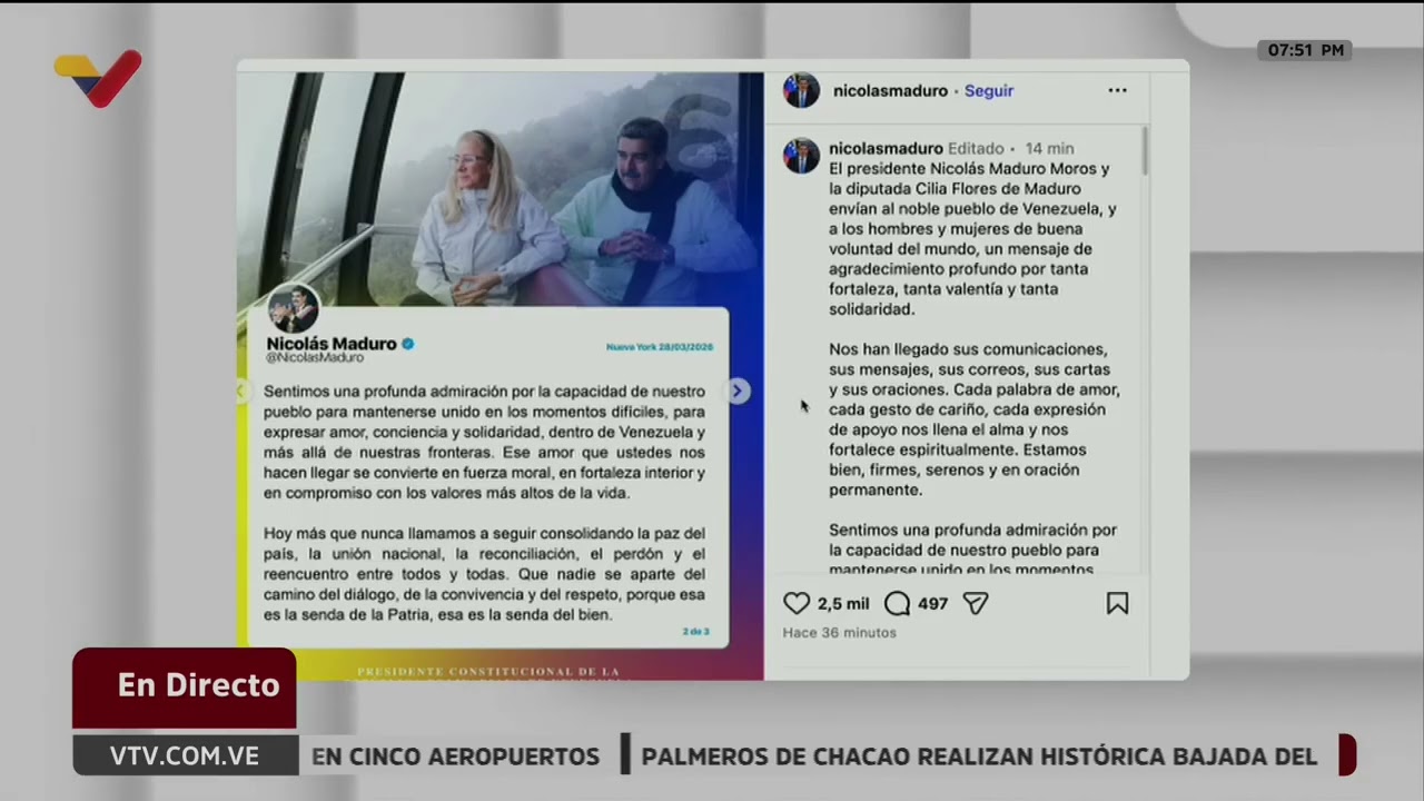 Mensaje desde la prisión enviado por Nicolás Maduro el 28 de marzo de 2026