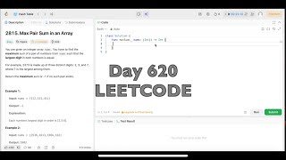 YouTube video 'Day 620: LeetCode Problem 2815. Max Pair Sum in an Array - Swift'