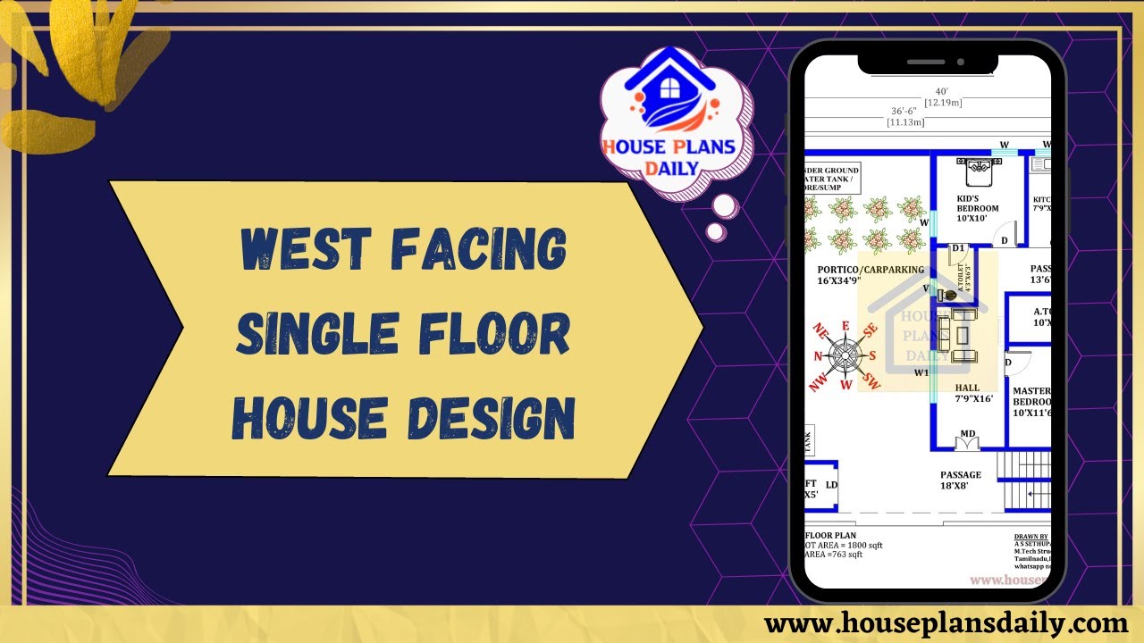 West Facing Single Floor House Design | 1800 Sqft Home Design