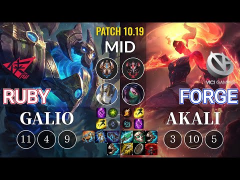 RW Ruby Galio vs VG Forge Akali Mid - KR Patch 10.19