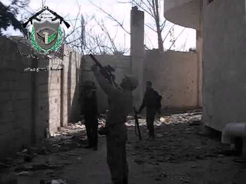 استهداف مواقع قوات النظام في بلدة عقربا في ريف دمشق بواسطة قاذف قنابل من قبل كتيبة الحسن