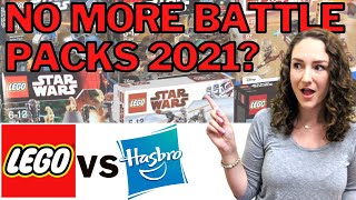 YouTube thumbnail: LEGO Star Wars Battle Packs Cancelled for 2021?!? Could Hasbro Be Involved?