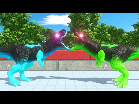 X3 DINOSAURUS T-REX GREEN vs X3 T-REX BLUE DEATH RUN - Animal Revolt Battle Simulator