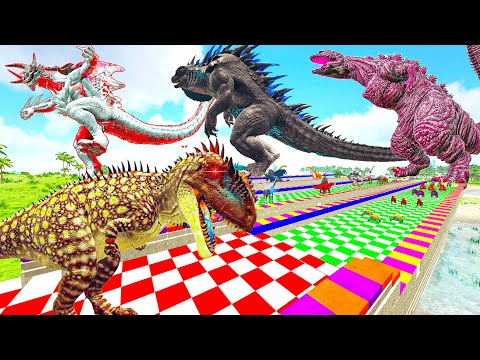 Ark Dinosaur Deathrun Vs Indoraptor Vs Spider T-rex - Ark Creature Survival Evolved