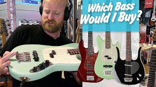 Video thumbnail for Which Bass would I buy? - Harley Benton Vs. Fender Mustang Bass Vs. Dano Longhorn - #tgu19. by 60 Cycle Hum