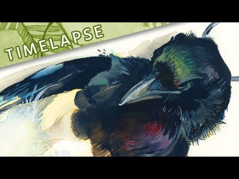 Painting a Magpie // Gouache Timelapse // Mary Sanche