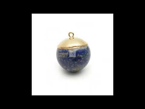 Gemstone Ball Pendant, Single Bail, Gold Electroplated, Round Pendant Connector, 21X24mm