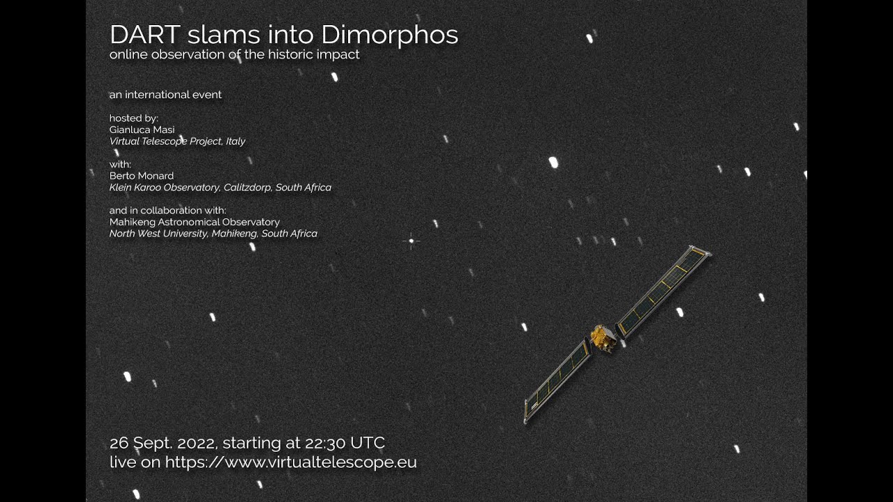 DART slams into Dimorphos: online, live observation of the impact â€“ 26 Sept. 2022. - YouTube