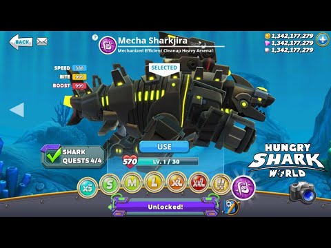 Hungry Shark World   GAME WITH THE ENEMY DARK MECHA SHARKJIRA All 34 sharks unlocked Hack Gems money