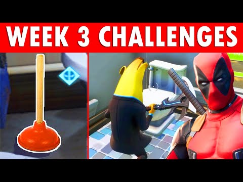 FIND DEADPOOL'S TOILET PLUNGER LOCATIONS! DESTROY TOILETS FORTNITE DEADPOOL WEEK 3 CHALLENGES