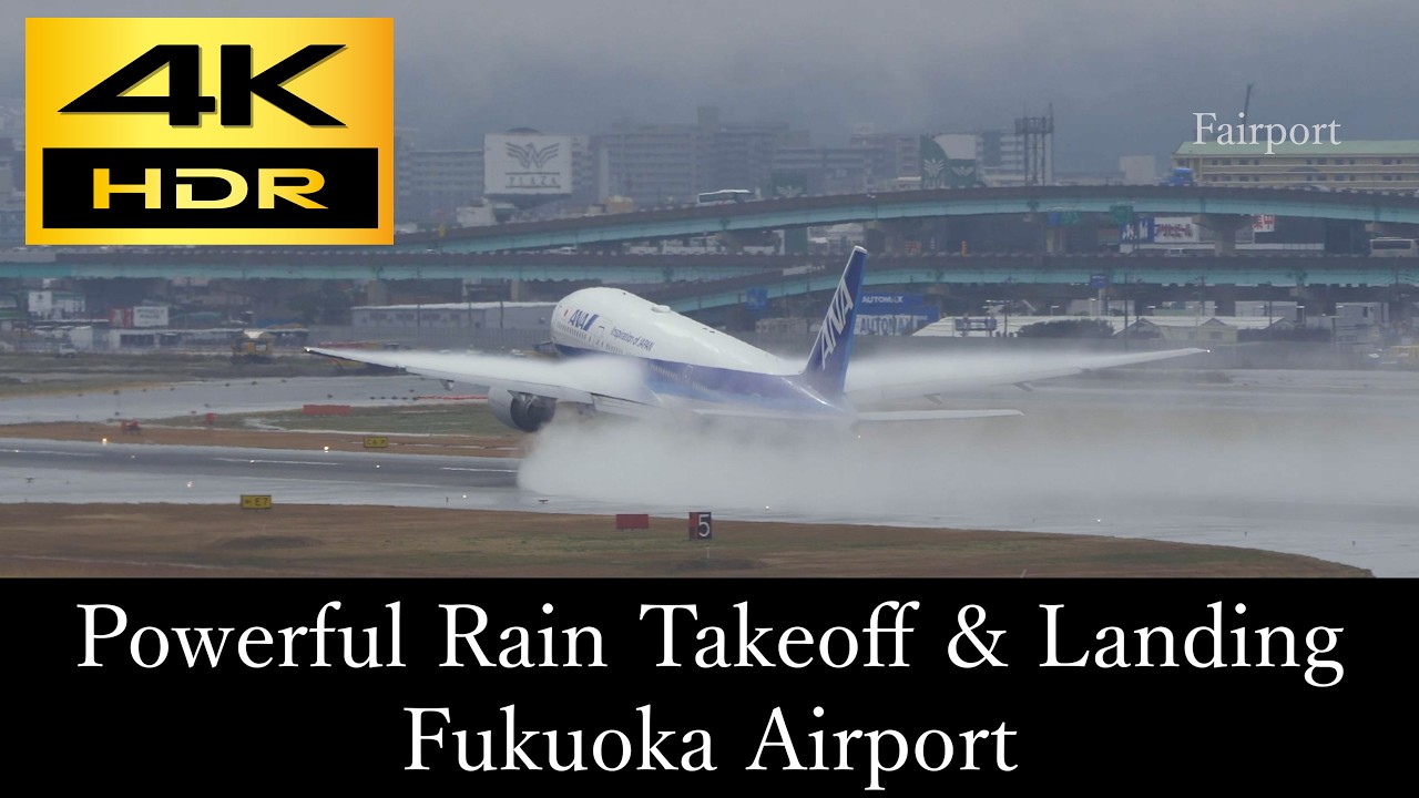 [4K HDR] Powerful Rain Takeoff & Landing | Boeing 777-281ER, B787, A350,etc | Fukuoka Airport 雨の福岡空港