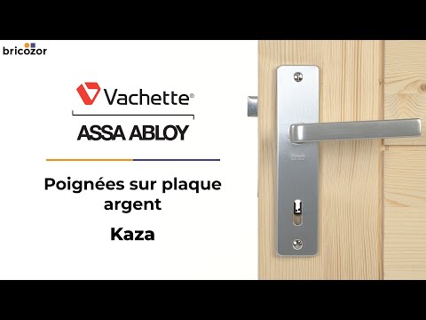 Poignées de porte sur plaques - alu - entraxe 165 mm - argent anodisé - Kaza VACHETTE