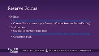 Course Reserves Faculty Tutorial