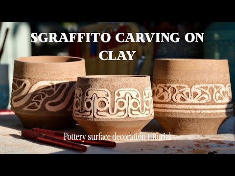 Carving patterns on pottery. Buschkraft tools, sgraffito demo and giveaway!